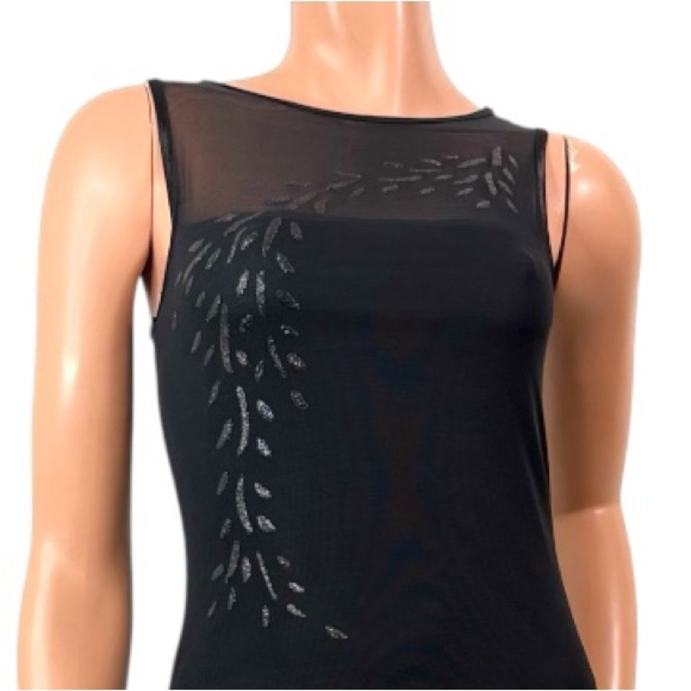 Y2K Black Mesh Dark Fairy Maxi Dress S Whimsigoth Sleeveless  Glitter Leaf Flame - Picture 6 of 7